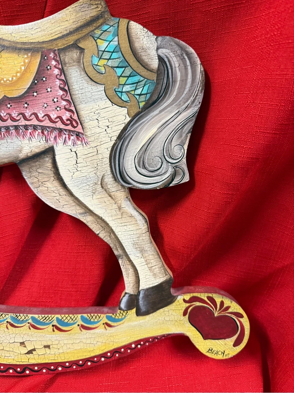 Vintage Decorative Painted Rocking Horse Wall Folk  Art Nursery Wall Hanging